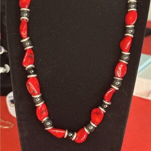 Elegant Red and Silver Beaded Necklace